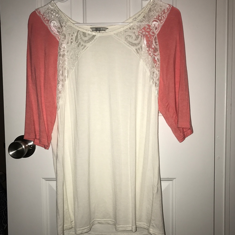 Pink/ White Lace Top